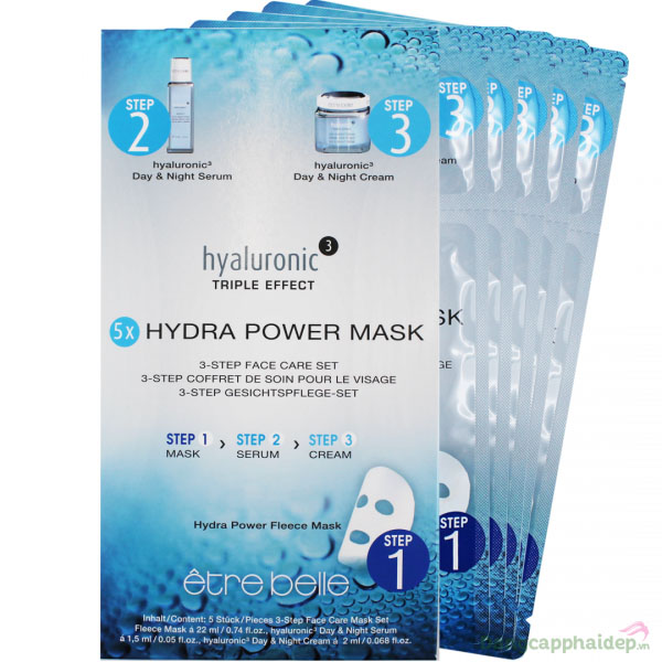 Etre Belle Hyaluronic Triple Effect Hydra Power Mask 5 miếng – Mặt Nạ Giữ Ẩm Chuyên Sâu Cho Da Khô Được Ưa Chuộng Tại Đức