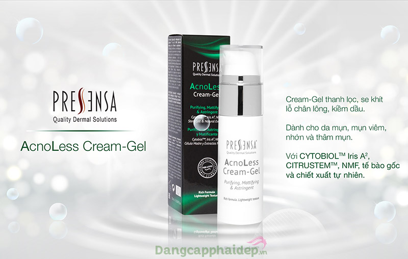 Kem trị mụn Pressensa AcnoLess Cream - gel là cứu tính cho làn da mụn nhạy cảm.