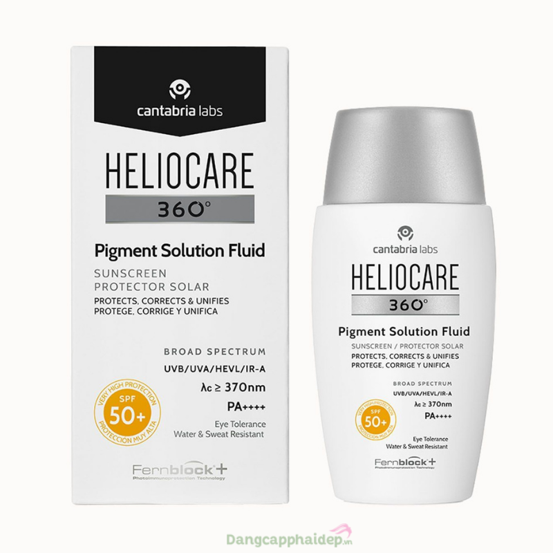 Heliocare 360 Pigment Solution Fluid SPF50+ - Kem chống nắng bảo vệ da tối đa khỏi tác hại của 4 loại tia UVA, UVB, IR, VL