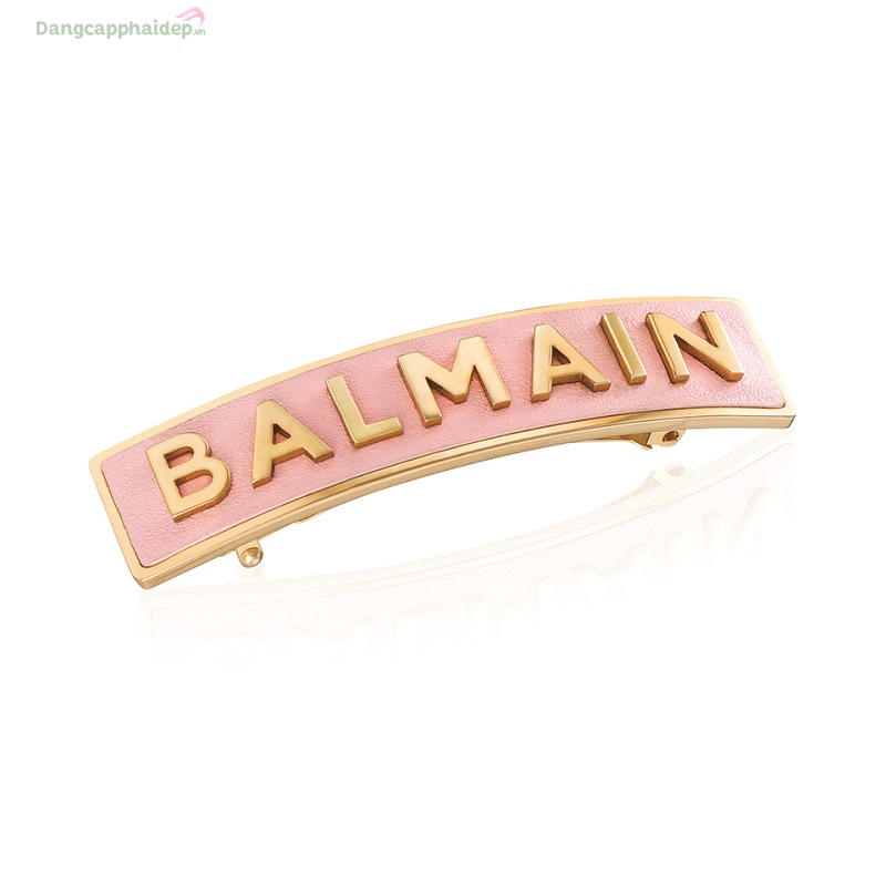 Balmain Hair Medium Barrette Pastel Pink With Gold Logo – Phụ kiện tóc cao cấp bản giới hạn