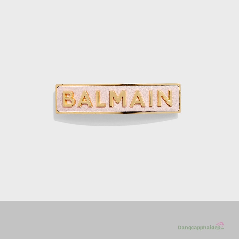 Balmain Hair Medium Barrette Pastel Pink With Gold Logo